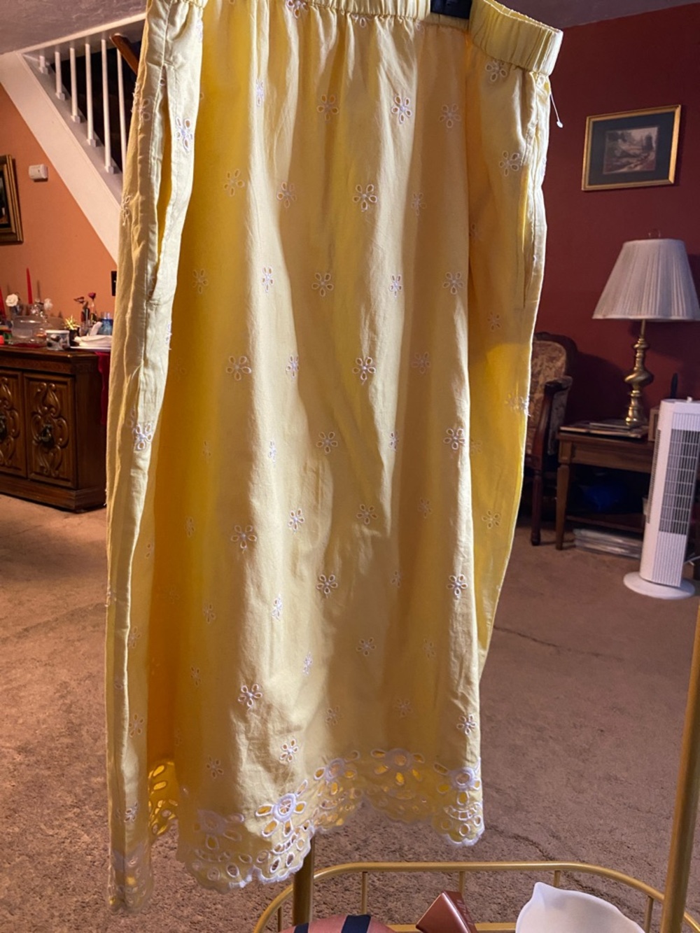 Old Navy Yellow Eyelet Midi Skirt